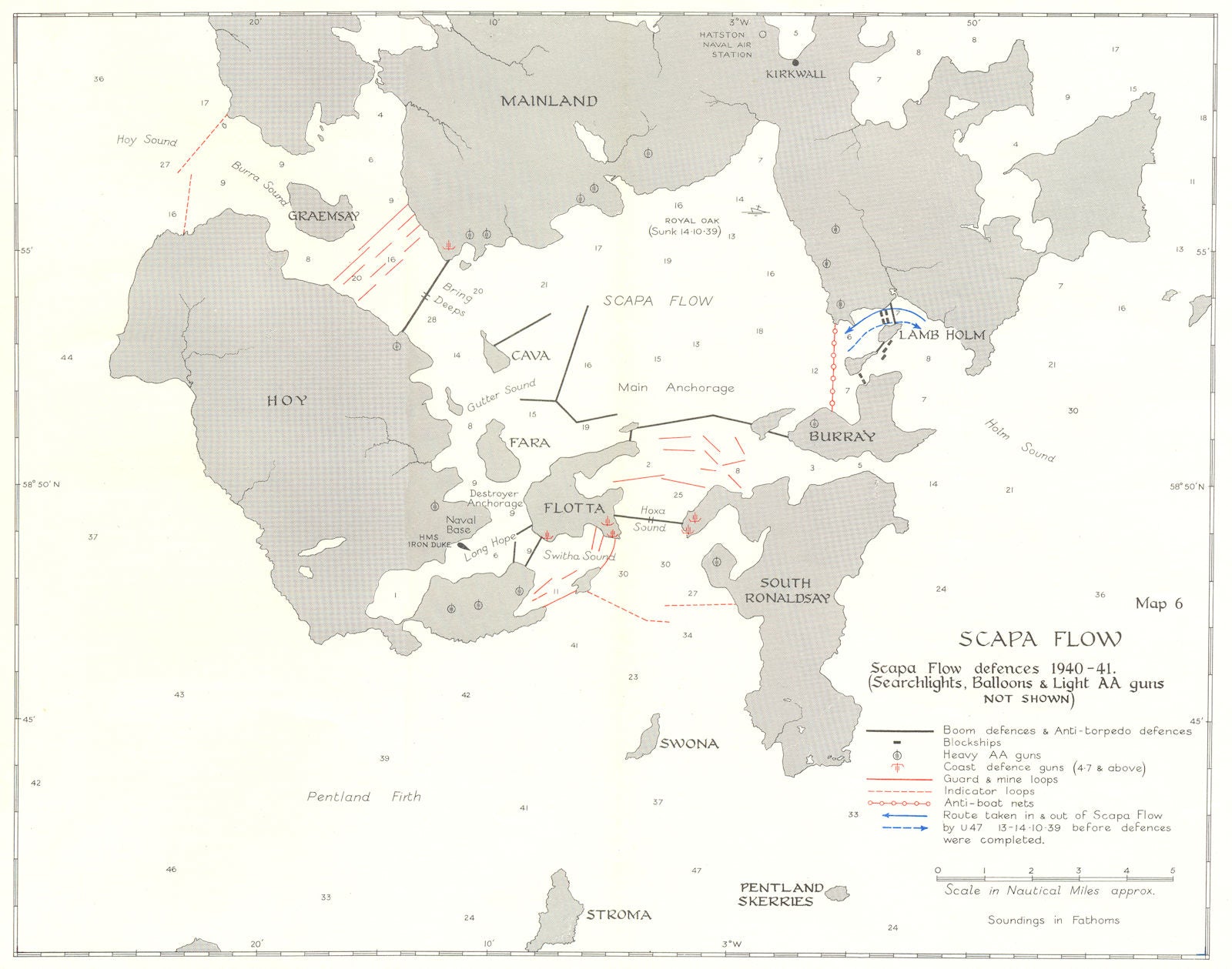 SCOTLAND. Scapa flow defences 1940-41 1954 old vintage map plan chart